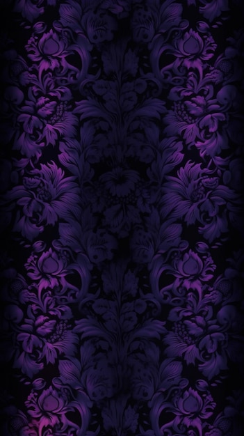 Un papier peint violet et noir avec un motif floral génératif ai