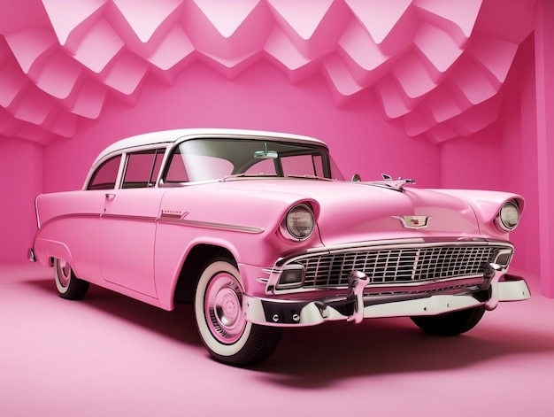 Papier peint voiture classique rose