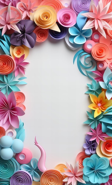 Un papier à en-tête vierge avec un cadre animal en origami quilling, illustration de papier d'art découpé