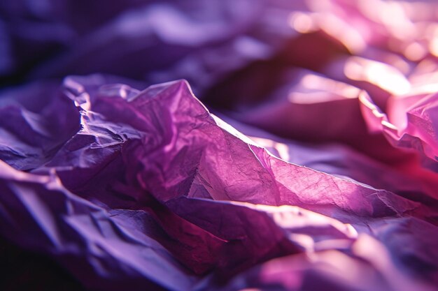 Le papier tissu violet avec la lumière du soleil qui brille à travers l'IA générative