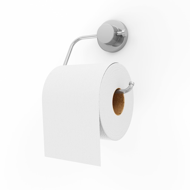 Papier toilette blanc sur support isolé sur fond blanc