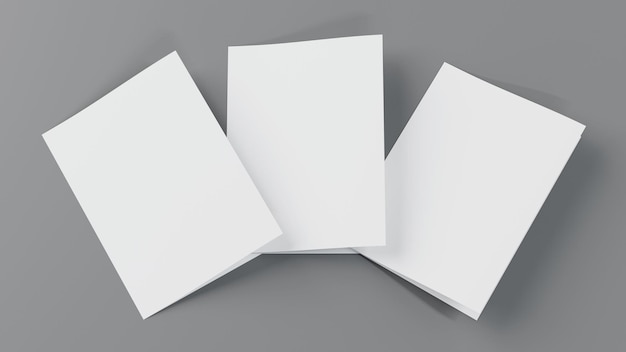 Papier vierge A4 dépliant carte postale brochure livret modèle de maquette pliante à deux volets rendu 3d