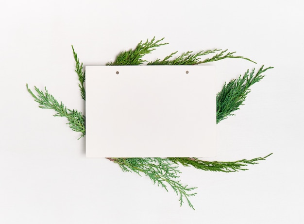 Papier vierge avec des décorations sur fond blanc