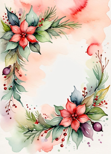 Papier vintage aquarelle avec modèle de Flyer de conception de bordure d'hiver de Noël