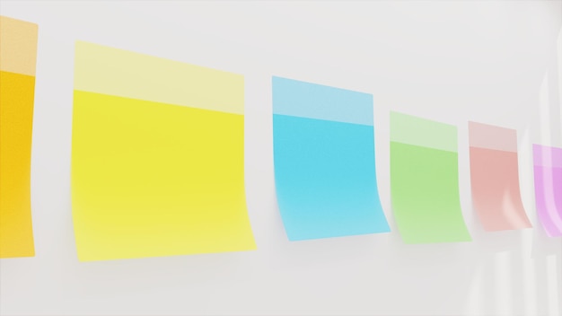 Papiers collants colorés sur le thème du bureau de mur blanc illustration 3d