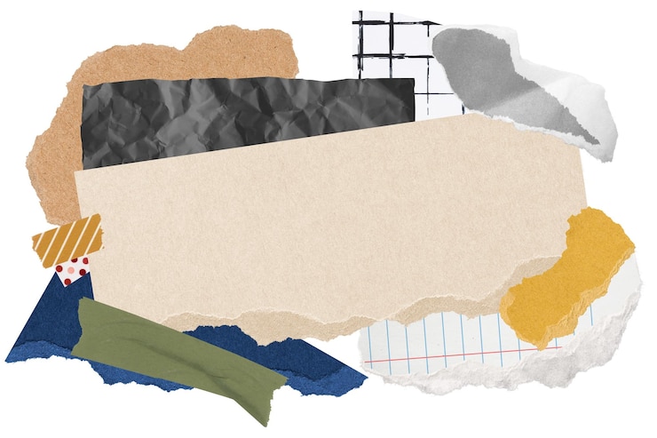 Photo des papiers déchirés, un cadre de collage png, un autocollant, un fond transparent.