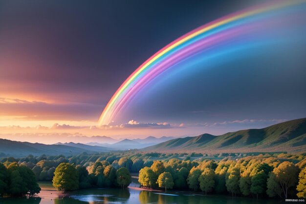 Photo des papiers peints d'arc-en-ciel colorés, du ciel de pluie, un arrière-plan magnifique, des forêts, des prairies, des fleurs.