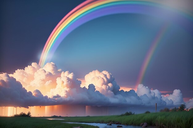 Photo des papiers peints d'arc-en-ciel colorés, du ciel de pluie, un arrière-plan magnifique, des forêts, des prairies, des fleurs.