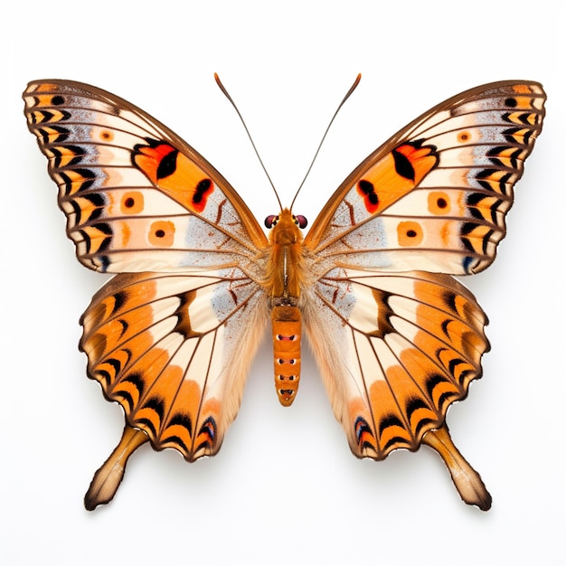 Un papillon avec des ailes orange et des marques noires et orange sur les ailes