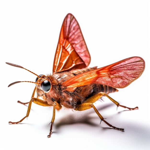 Un papillon avec des ailes rouges et un fond blanc