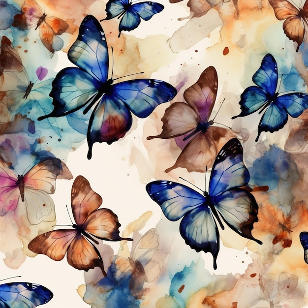 Papillon aquarelle sur fond coloré.