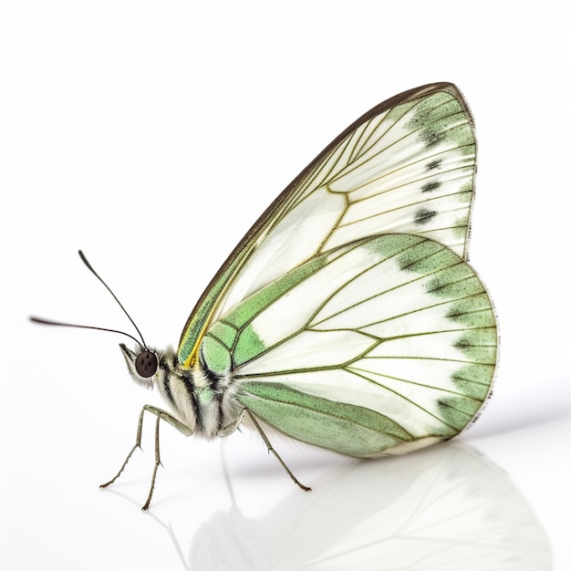 papillon araffe avec des ailes vertes sur une surface blanche générative ai