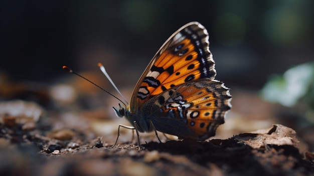 Un papillon au sol avec le mot papillon dessus