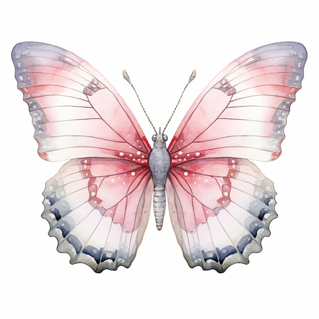 papillon aux ailes roses et ailes blanches à points roses ai générative