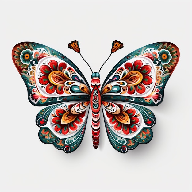 papillon aux couleurs vives avec un motif complexe sur les ailes sur un fond blanc