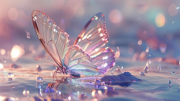 Papillon avec base légère et mousse rendu dans le style cinema4d rêveur et romantique Ray Tracing Ice