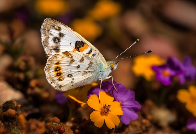 Un papillon blanc mangeant des fleurs au printemps