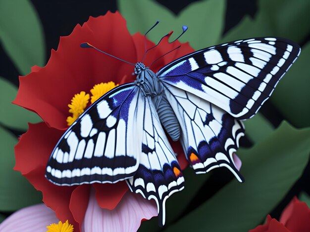 un papillon bleu et blanc