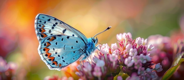 Le papillon bleu sur la fleur violette