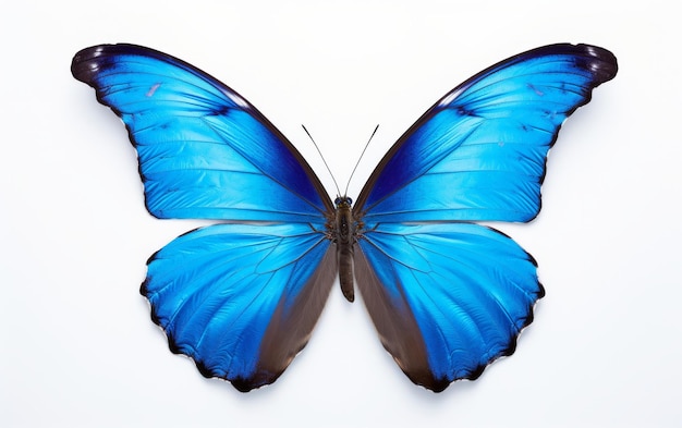 Photo le papillon bleu sur fond blanc