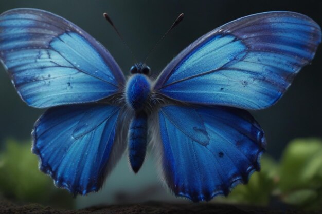un papillon bleu avec un fond noir avec un papillon Bleu à gauche
