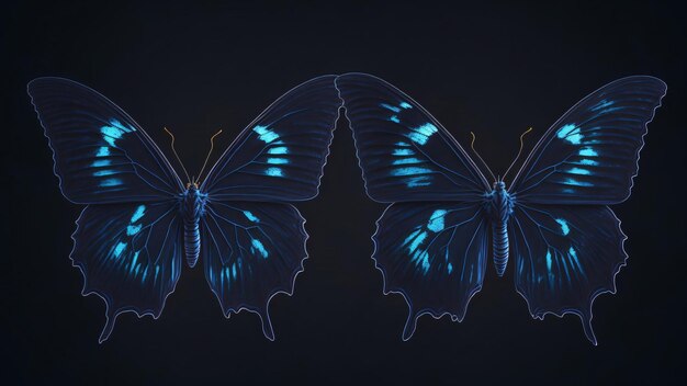 Papillon bleu isolé sur fond noir illustration de rendu 3d