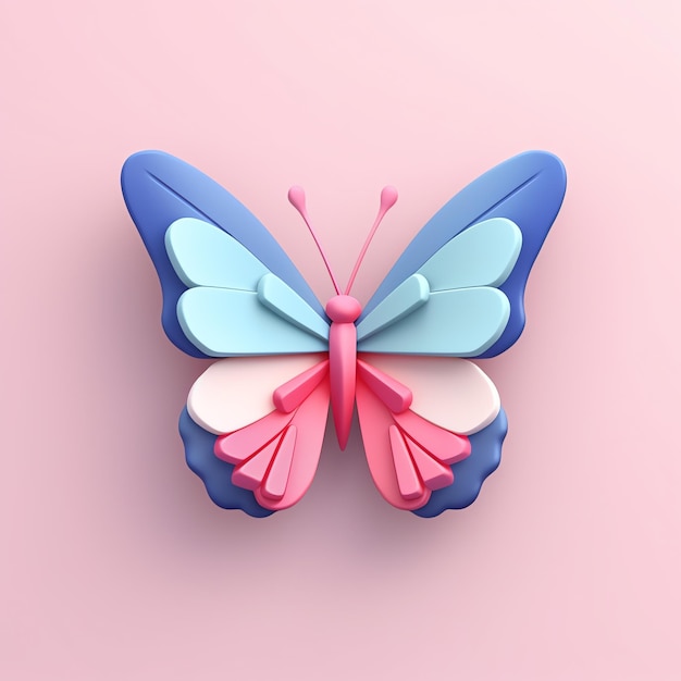 Un papillon bleu et rose sur fond rose