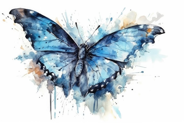 Papillon bleu vif à l'aquarelle