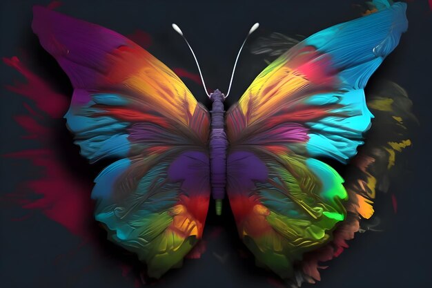 un papillon coloré avec des ailes multicolores est montré