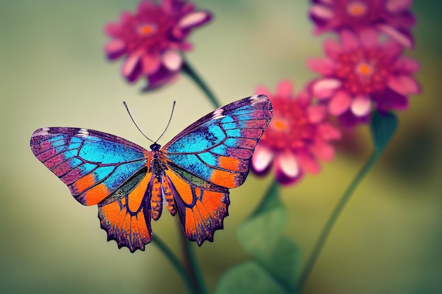 Papillon coloré sur un bouquet de fleurs