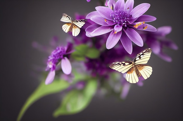 Papillon coloré sur un bouquet de fleurs