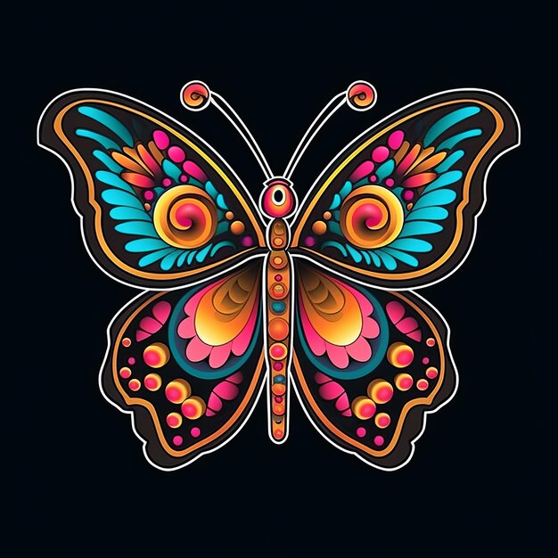 Un papillon coloré sur fond noir