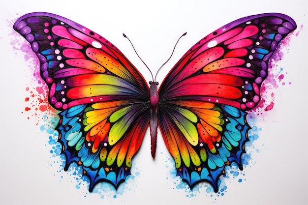 Photo un papillon de couleur arc-en-ciel peint avec des crayons