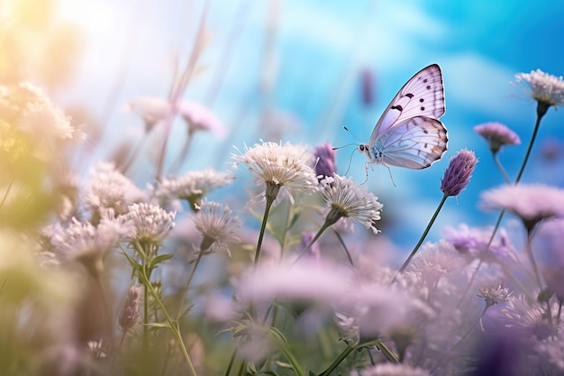 Le papillon dans la brume du matin dans la nature