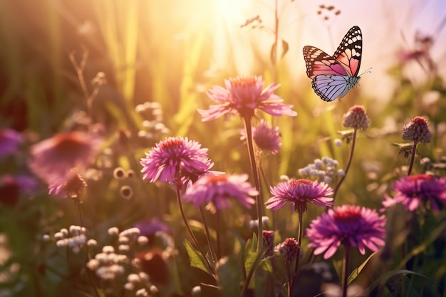 Le papillon dans la brume du matin dans la nature