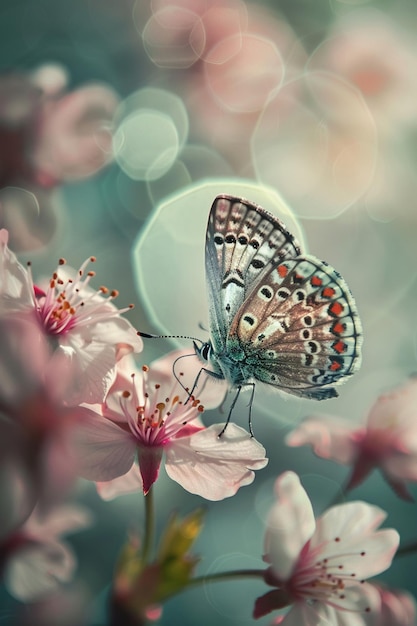 Un papillon délicat reposant sur des cerisiers en fleurs