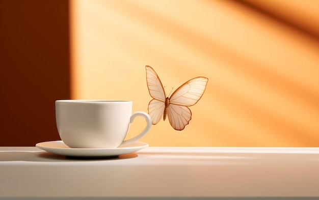 Un papillon délicat reposant à l'intérieur de la tasse de café contenue AI générative