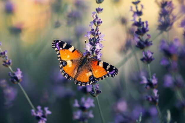 Un papillon délicat s'accroche gracieusement au sommet d'une fleur violette vibrante leurs motifs complexes contrastant magnifiquement