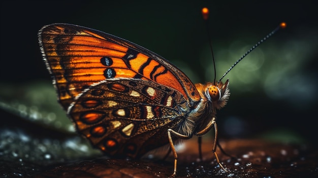 Un papillon est assis sur une bûche avec le mot papillon dessus.