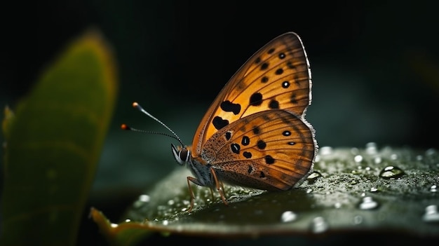 Un papillon est assis sur une feuille avec le mot papillon dessus