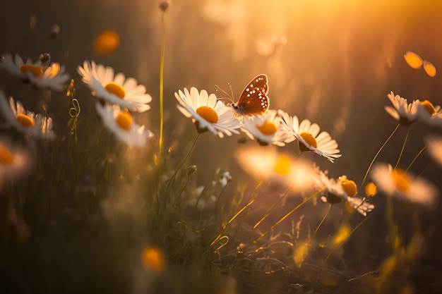 Un papillon est assis sur une fleur au soleil.