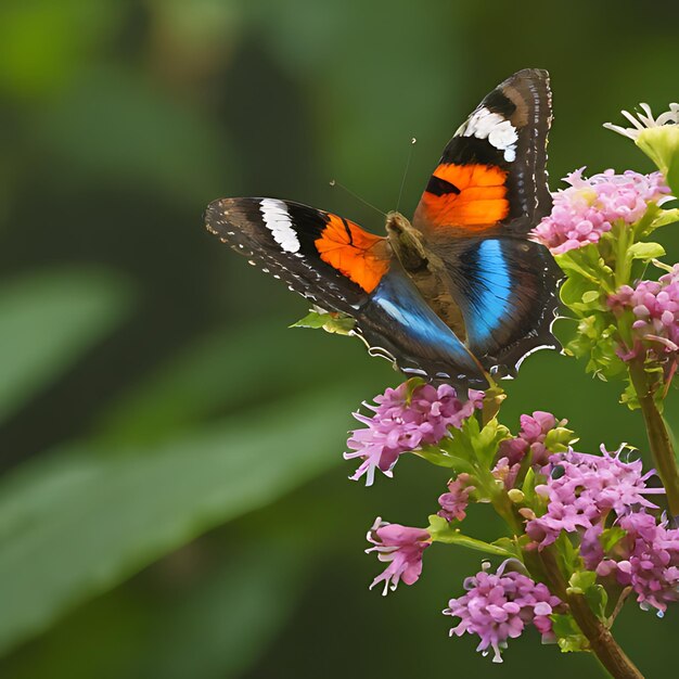 un papillon est assis sur une fleur violette avec le nom du papillon