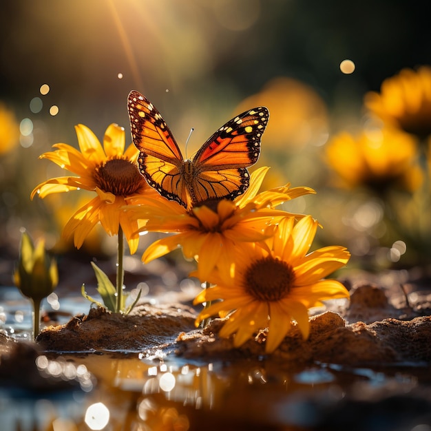 un papillon est assis sur un tournesol au soleil.