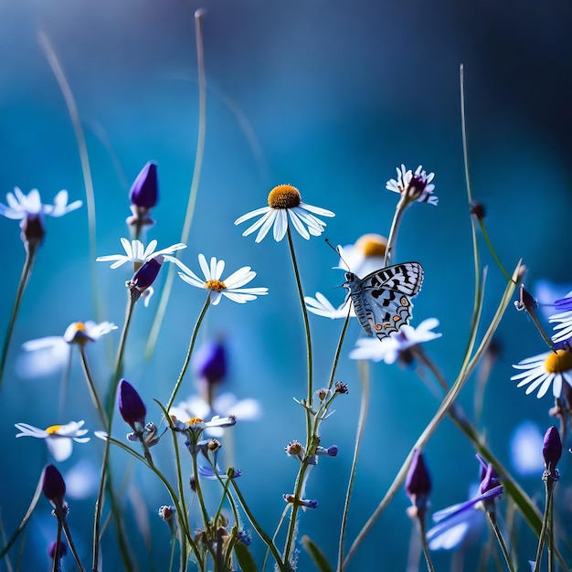 un papillon est sur une fleur avec un papillon dessus