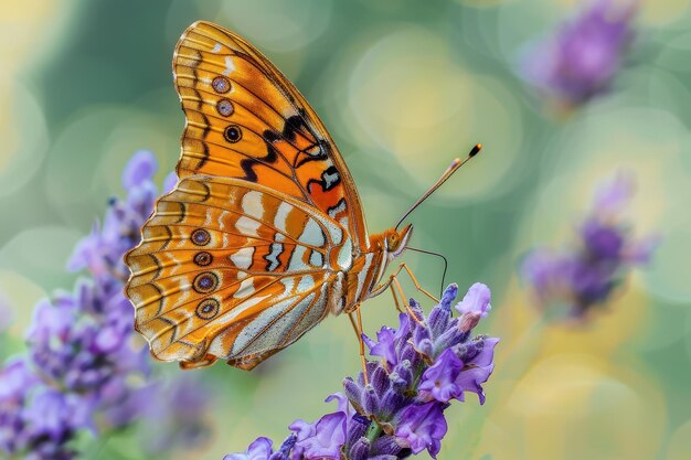 Un papillon est perché sur une fleur violette