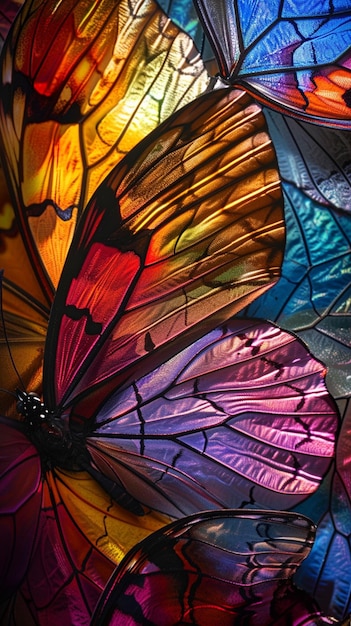 un papillon fait de papillons avec les couleurs de l'arc-en-ciel