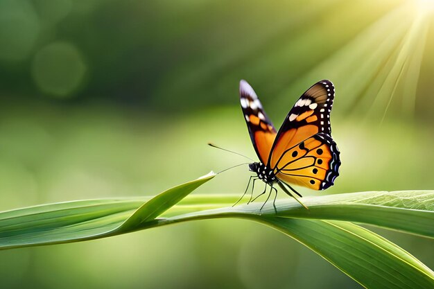 Un papillon sur une feuille avec le mot monarque dessus