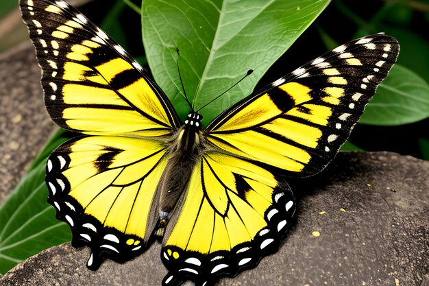 Papillon sur feuille verte avec espace de copie utilisant comme concept de nature d'arrière-plan ou de papier peint