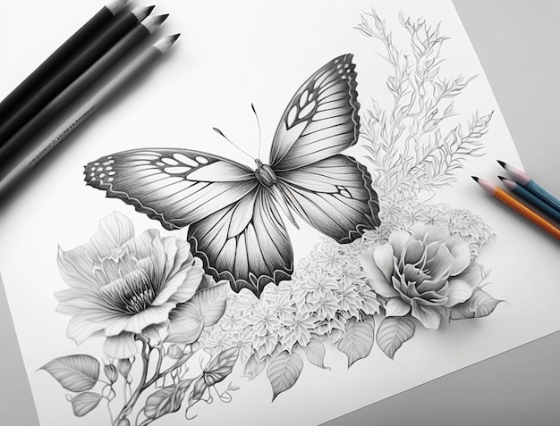 Papillon et fleur dessinent l'art du mandala généré par l'IA