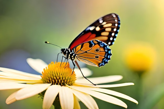 Un papillon sur une fleur avec un fond vert